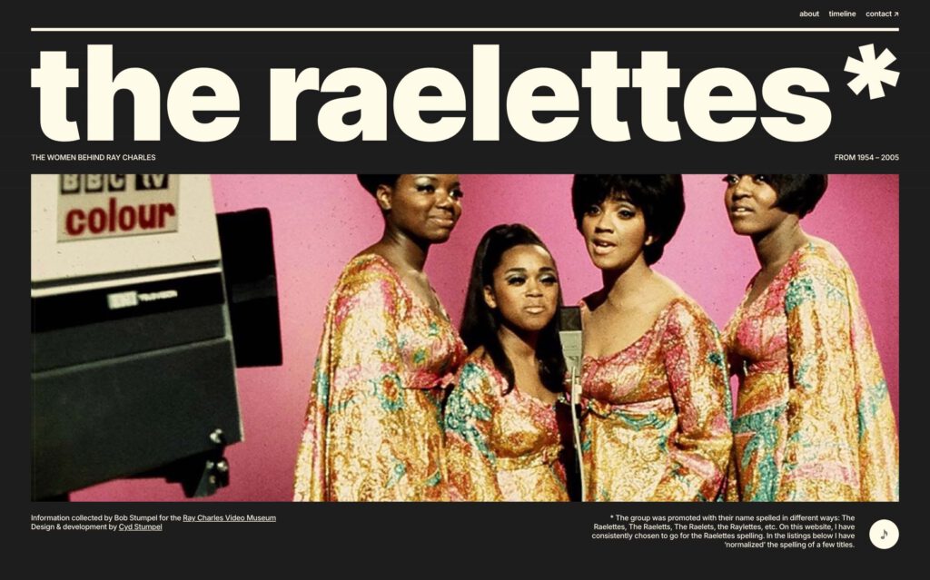 Screenshot of The Raelettes website on desktop (top of page)