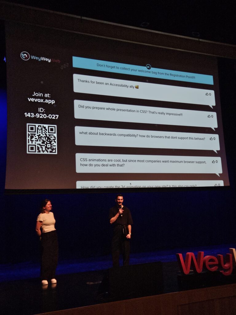 Cyd at the QA after her talk at Wey Wey Web with MC Ralf